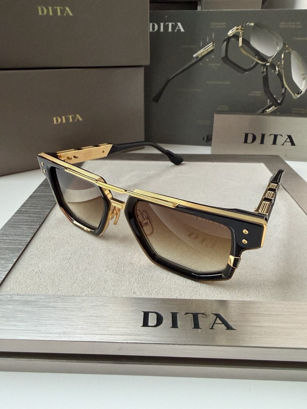 DITA MACH NINE DTS 478 01 Black Yellow Gold Brown Gradient Sunglasses AUTHENTIC